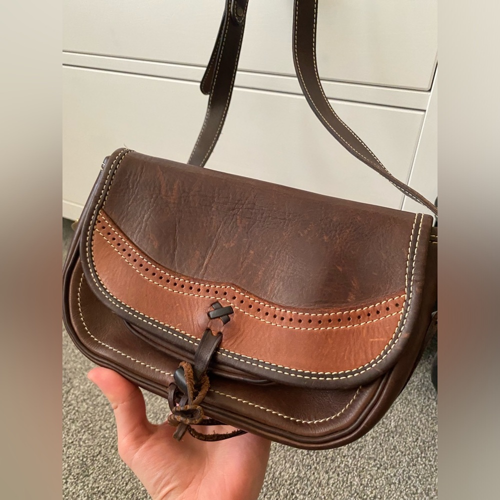 Dark Horse Small Classic Two-Tone Leather Crossbody Bag - Brown and Orange